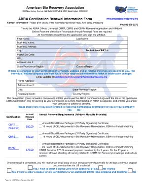 Fillable Online ABRA Certification Renewal Information Form Fax Email