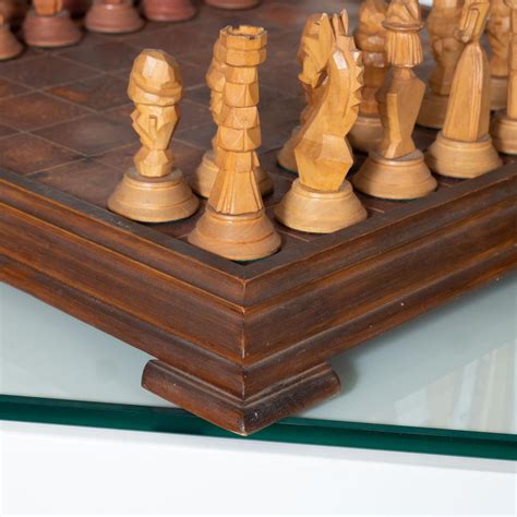 Hand Carved Wood And Leather Chess Set For Sale At Stdibs