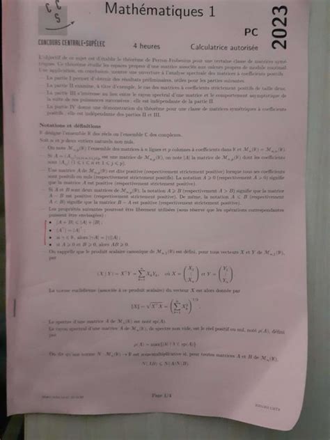 Concours Centrale Sup Lec Maths Sujet Pc G N Ration Pr Pa