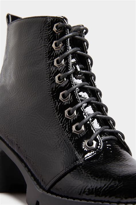 Limited Collection Black Patent Platform Lace Up Heeled Boots In Wide