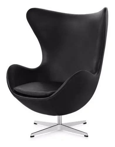 Poltrona Egg Arne Jacobsen Preta Base Aluminio Relax Com Trava 100