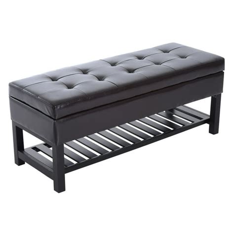 Homcom 44 Tufted Faux Leather Ottoman Storage Bench With Shoe Rack