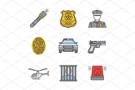 Police color icons set | Pre-Designed Vector Graphics ~ Creative Market