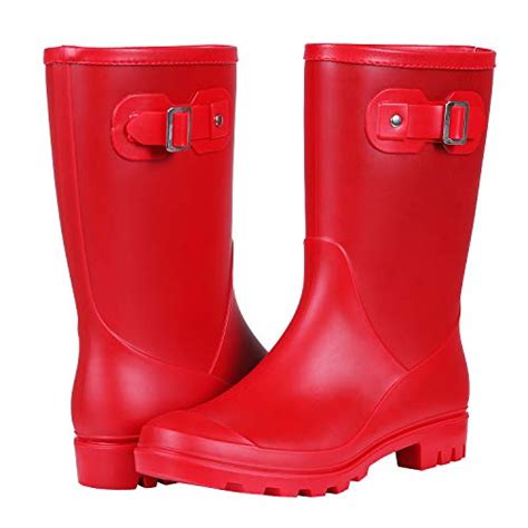 Evshine Womens Mid Calf Rain Boots Waterproof Garden Shoes Reetos