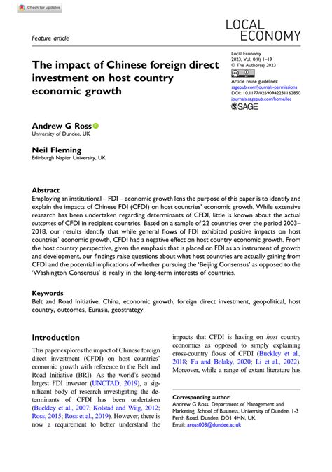 Pdf The Impact Of Chinese Foreign Direct Investment On Host Country