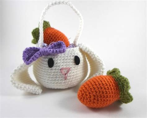 Easter Basket Crochet Bunny Basket With Purple Bow Set Of Crochet