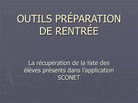 Ppt Outils Pr Paration De Rentr E Powerpoint Presentation Free