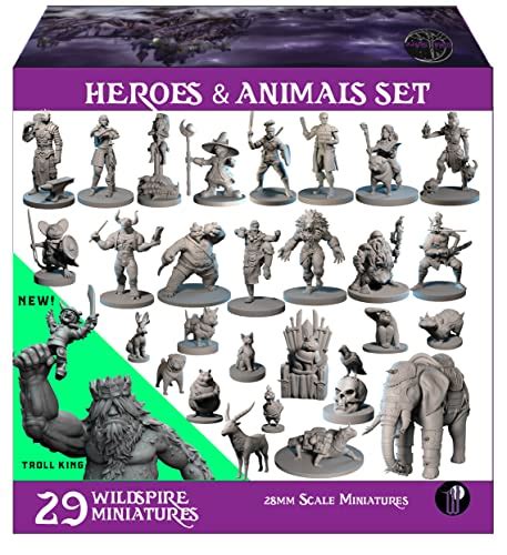 Wildspire Heroes Animals And Troll For Dnd Miniatures 28mm Bulk Dungeons