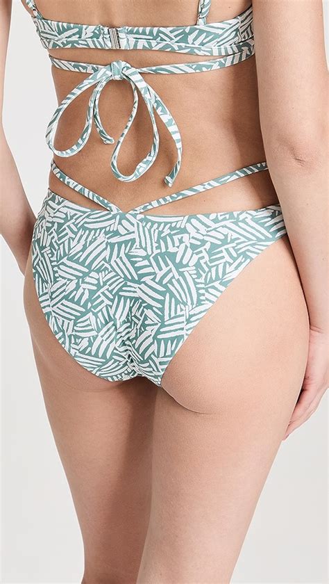 Simkhai Emmalynn Palm Leaf Printed Swimwear Strappy Bikini Bottoms