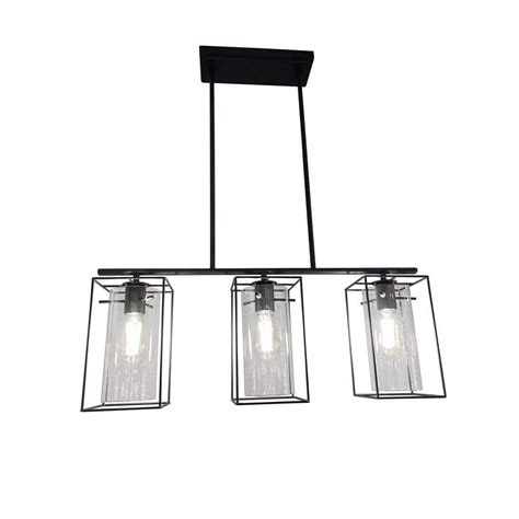 Eglo Loncino 1 3 Light Structured Black Island Pendant With Clear Glass Shades 205297a The