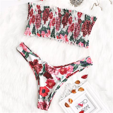 Buy Zaful 2018 New Bikini Beadeau Smocked Floral