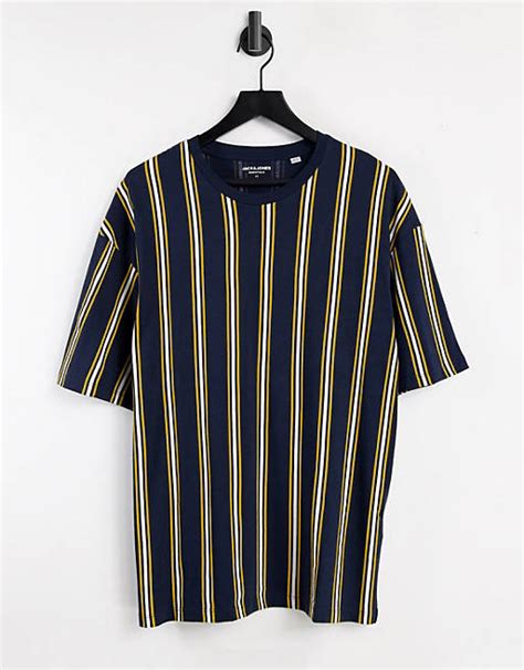 Jack And Jones Originals Oversized Vertical Stripe T Shirt In Navy Asos