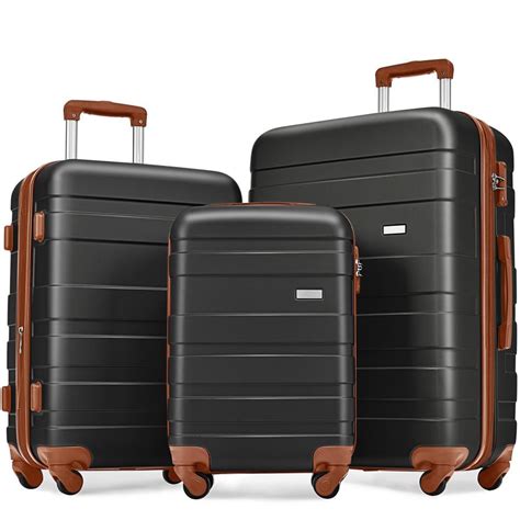 Merax Black And Brown Lightweight Durable 3 Piece Expandable Abs Hardshell Spinner Luggage Set