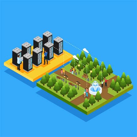 Free Vector Isometric Datacenter Hosting Servers Concept With People