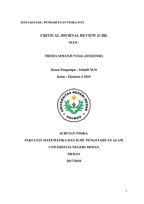 Critical Journal Review Cjr Mata Kuliah Pendahuluan Fisika Inti Mata