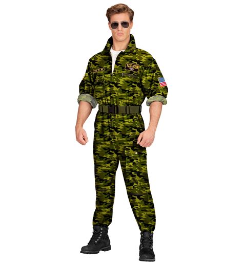 Herren Kostüm Kampfjet Pilot Camouflage Grün Kampfflieger Piloten