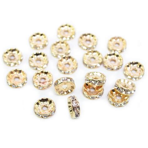 Lot 20 perles 10mm rondelles intercalaires strass doré