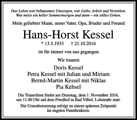 Traueranzeigen Von Hans Horst Kessel Trauer Rheinmain De