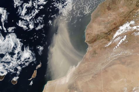 Satellite captures Saharan dust winds sweeping off Morocco