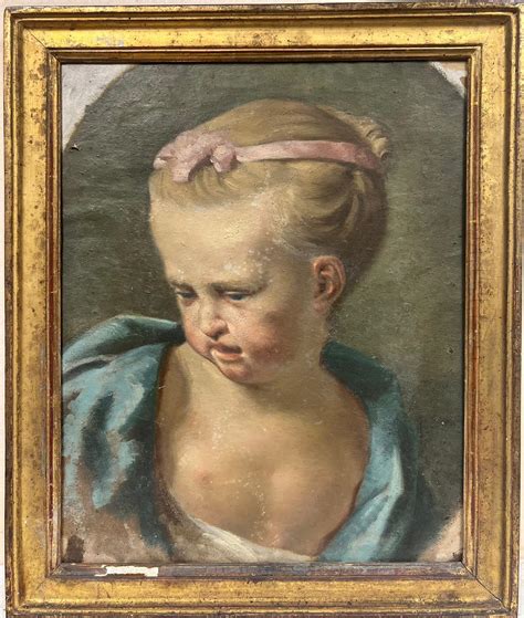 French School Retrato Al óleo Rococó Francés De Una Joven De 1800