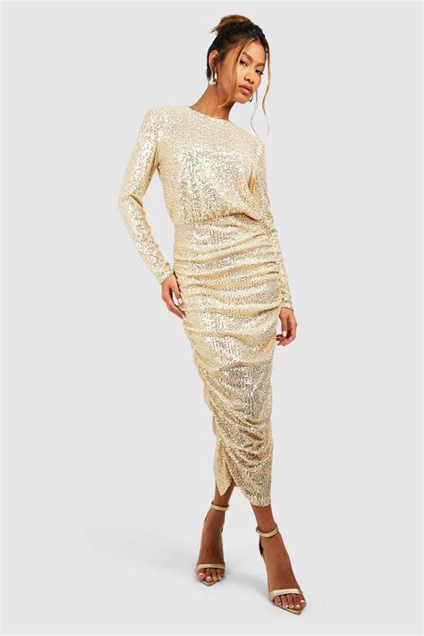 Sequin Rouched Midaxi Dress Boohoo Uk