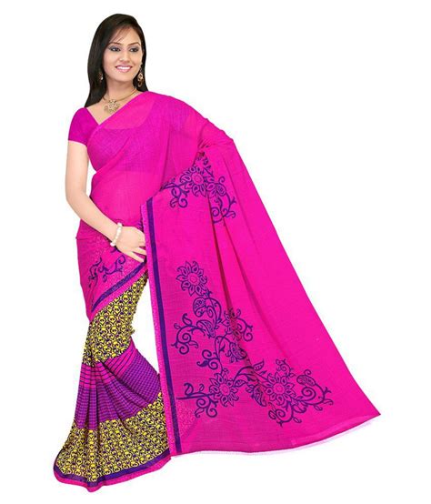 Supriti Fashion Pink Faux Georgette Saree Buy Supriti Fashion Pink