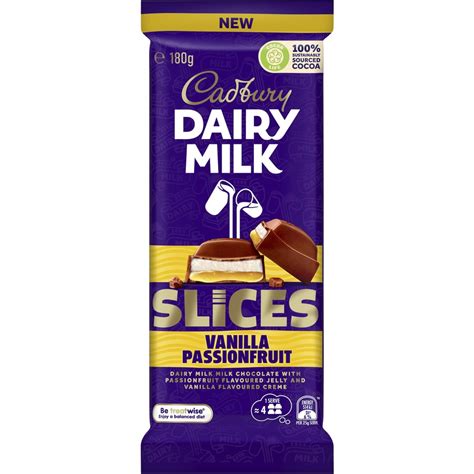 Cadbury Dairy Milk Slices Vanilla Passionfruit Chocolate Block 180g Big W