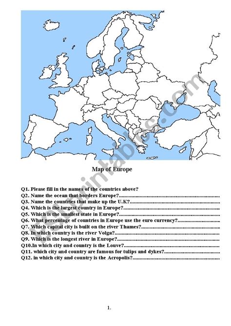 Label The Countries In Europe Worksheets