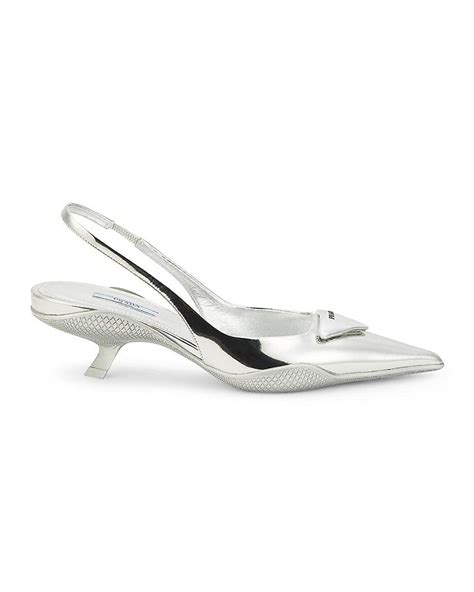 Prada Metallic Leather Slingback Kitten Heel Pumps Lyst UK