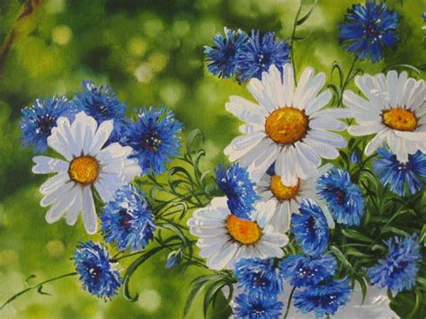 White Blue Flowers Painting Oil painting by Natalia Shaykina | Artfinder