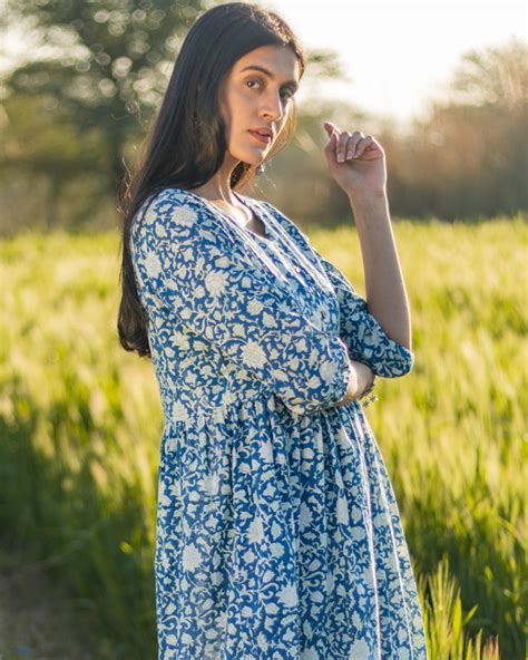 Mist Blue Handblock Printed Cotton Dress By Sooti Syahi The Secret Label