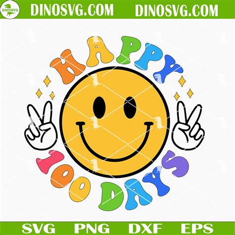 Happy 100 Days Svg Smiley Face Svg 100 Days Of School Svg Dinosvg