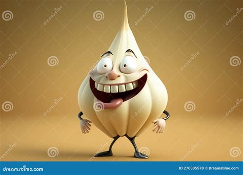 Cute Garlic Cartoon D Character Vegetable Garlic Stock Illustration