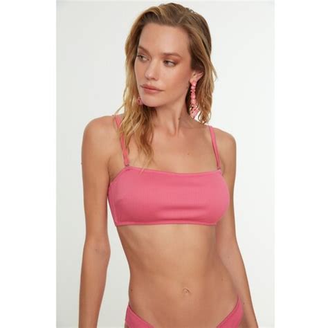 Trendyol Pink Textured Bandeu Bikini Top Eponuda