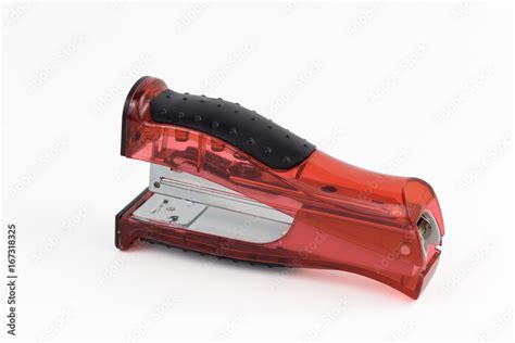 Red stapler with clipping path, office concept, stationery Stock Photo ...