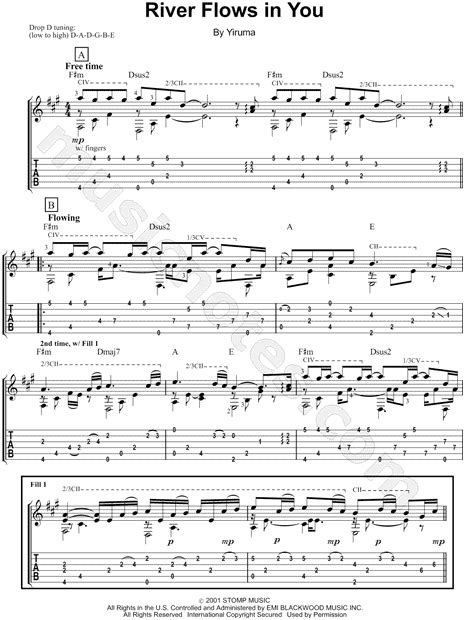 Yiruma River Flows In You Guitar Tab In A Major Download And Print