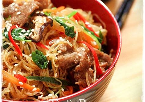 Resep Japchae With Beef Korean Noodle Aka Soun Ala Korea Pake Vermiceli