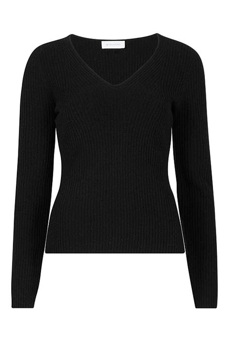 Black Alpaca Blend Rib Long Sleeve Knit Womens Workwear Tops Witchery