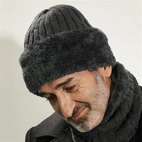 Winter Hat For Old Man Thick Plus Fleece Warm Hat Mens Wool Knitted