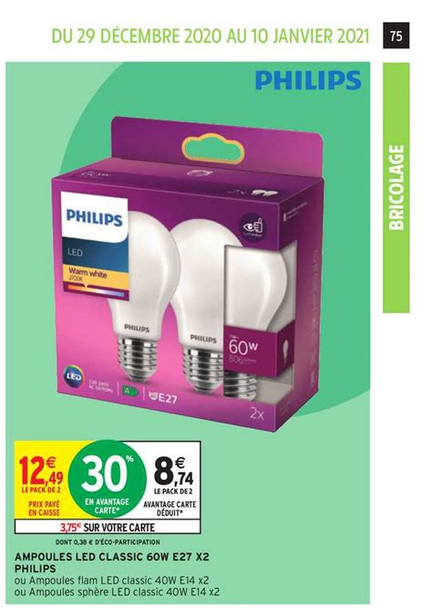 Promo Ampoules Led Classic 60w E27 X2 Philips Chez Intermarché Hyper Icataloguefr