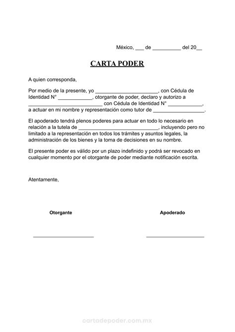 ᐅ Carta Poder Para Designar Un Tutor Word Pdf