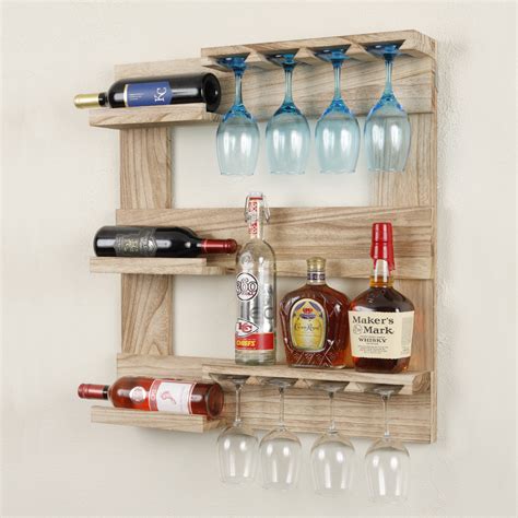 Gracie Oaks Elitia 3 Bottle Solid Wood Wall Mounted Wine Bottle And Glass Rack And Reviews Wayfair