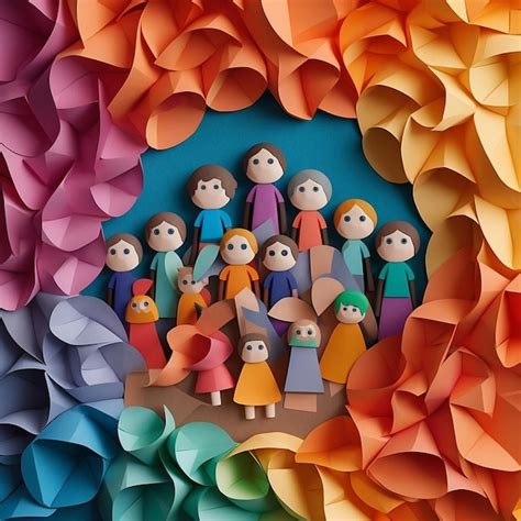 Premium Photo A Paper Sculpture Of A Group Of People With Colorful