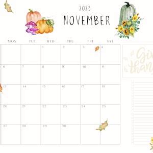 November Calendar Thanksgiving Monthly Planner - Etsy