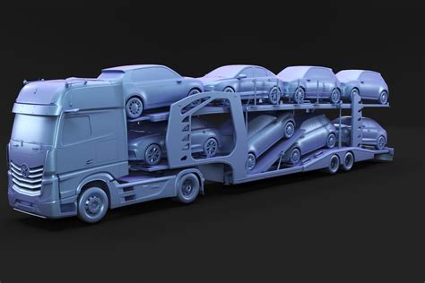 Semi Truck With Car Carrier Trailer D Model Cgtrader