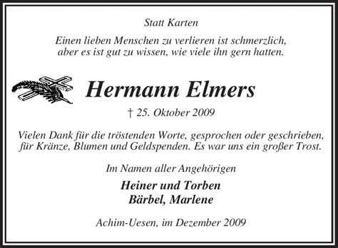 Traueranzeigen Von Hermann Elmers Trauer Kreiszeitung De