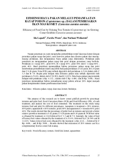 EFISIENSI BIAYA PAKAN MELALUI PEMANFAATAN RAYAP POHON Coptotermes Sp