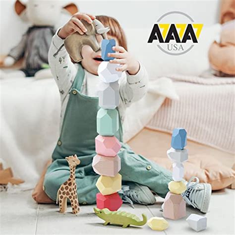 Aaa Usa Montessori Stacking Wooden Rocks Balancing Stone Preschool