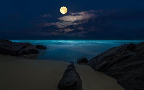 Moon Night Beach Wallpaper