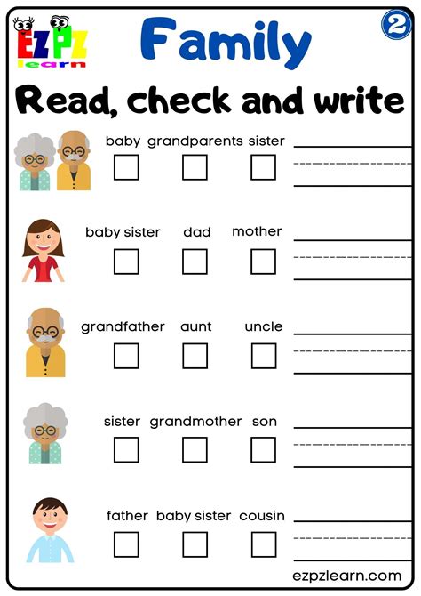 Read Check and Write Activity Family Vocabulary For K5 Students Parents ...